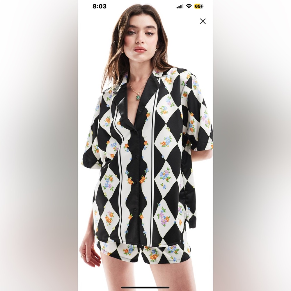 ISO!!!! Not for sale!!!! ASOS harlequin floral scarf print satin button up shirt